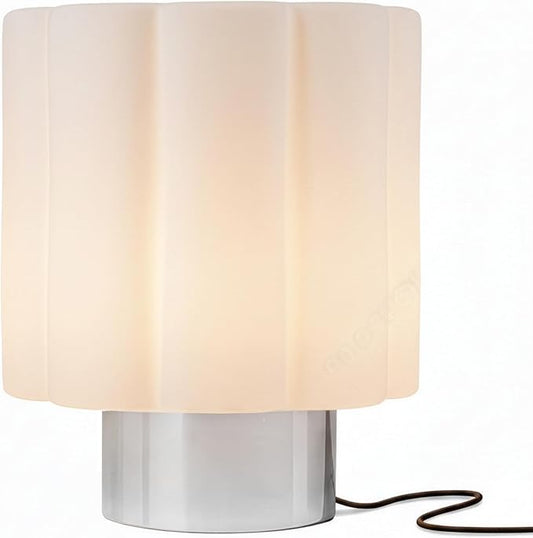 Brightech Addison LED Table Lamp – 9” Small Modern Desk Light with Fluted, Frosted White Glass Shade, Chrome Metal Base - Warm Ambient Light, Decorative Ambient Lamp for Bedroom, Living Room, Bedside