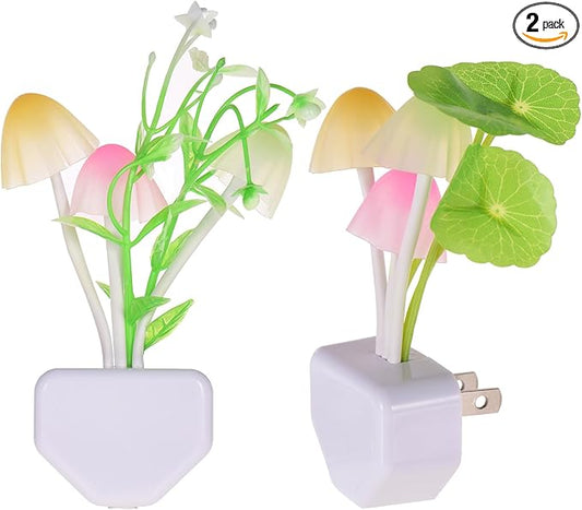 2 Pack Mushroom Night Light Plug-in, Lotus Leaves/Water-Weeds Mushrooms Colors Changing Nightlight Colorful Bedside Lamps Breast-Feeding LED Night Lights for Baby Kid Children Adult
