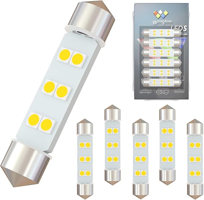 DC 12V 44mm 569 Led Bulb Natural White 578 212-2 561 LED Festoon Bulb for Automotive Interior Reading Map Glove box Lights (Pack 6)