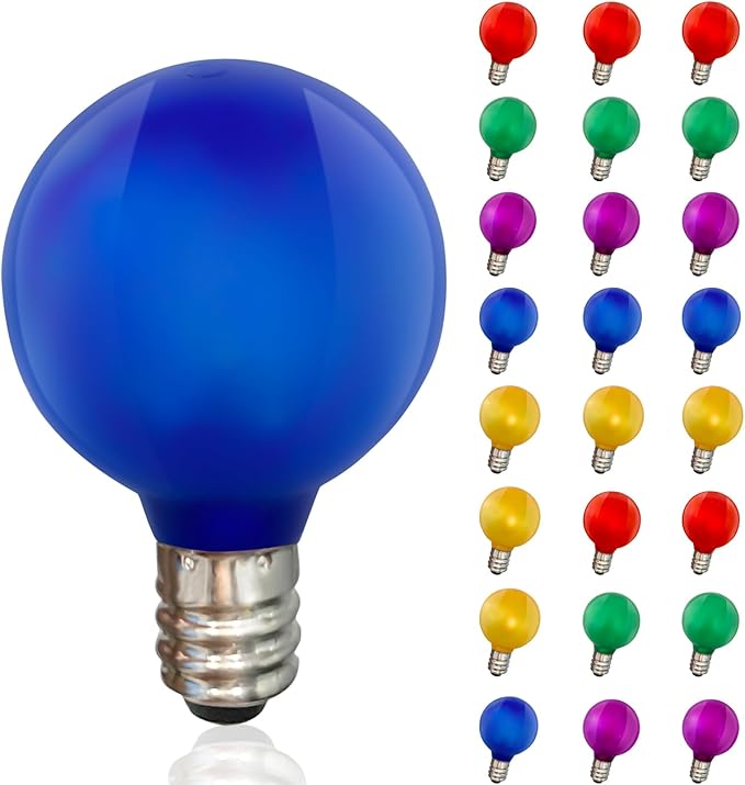 25 Pack Frosted Multicolor LED Christmas Light Bulbs,Shatterproof & Waterproof Plastic G40 Led Bulbs for Outdoor String Lights,E12 LED Color Light Bulbs for Outside Christmas Tree Holiday Decoration