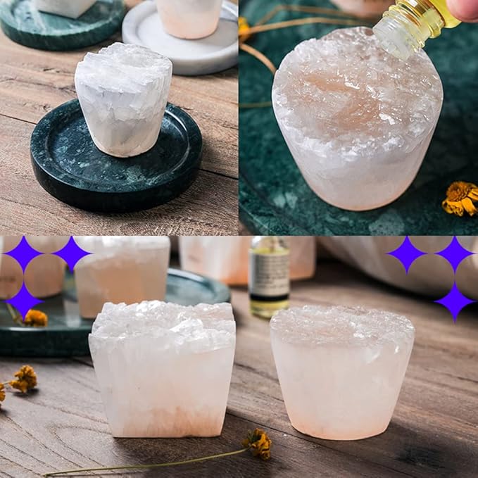Nature Crystal Passive Diffuser Stone Essential Oil Diffuser Hand Carved Selenite Stone Diffuser - Perfect for Meditation Reflection Bedroom Decoration (1 Piece, Cylinder Diffuser)
