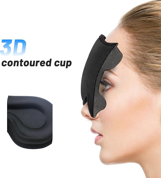 Sleep Eye Mask for Men Women, Lash Extensions 3D Sleeping Mask for Side Sleeper, Travel Blackout Night Blindfold Eye Shade Cover with Adjustable Strap (Black-3D)
