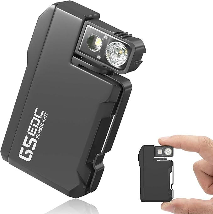 Rechargeable EDC Flashlight, 450 Lumens180° Rotatable Portable Flat Mini Pocket Flashlight, IPX6 Waterproof Multi-Mode RGB Magnetic Keychain Flashight for Home Working Camping Hiking Emergency (Black)