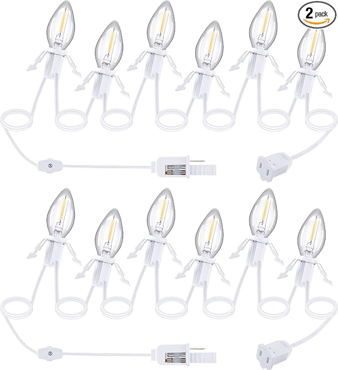 2 Pack Accessory Cord with 6 LED Light Bulb and Female Plug, 13.12ft C7 Lamp Village Cord with Fuse Wire, UL-588 Blow Mold Light for Halloween Pumpkin Christmas Village House Craft Decor