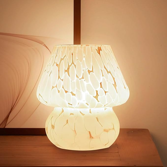 Mushroom Lamp Table Lamp for Bedroom,Small Desk Bedside Lamps for Living Room,Mushroom Decor Cute Mini Modern Mid Century Lamps for Night Stands (White)