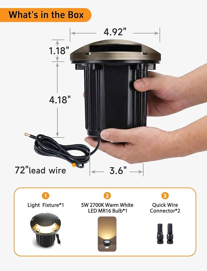 Gardenreet Landscape Well Lights Outdoor - Brass Weathproof Low Voltage In Ground Lighting, LED 12V Turret Top Fixture, Antique Bronze for Deck Floor Pathway with 2700K Warm White MR16 Bulb