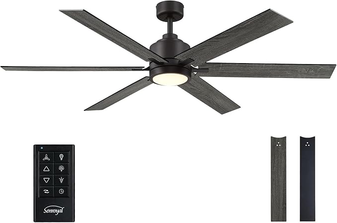 60 Inch Ceiling Fan with Light and Remote, Farmhouse Large Industrial Ceiling Fan for Living Room, Dining Room, Reversible DC Motor, 6 Speed, Black Bronze