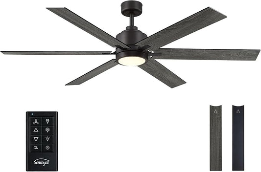 60 Inch Ceiling Fan with Light and Remote, Farmhouse Large Industrial Ceiling Fan for Living Room, Dining Room, Reversible DC Motor, 6 Speed, Black Bronze