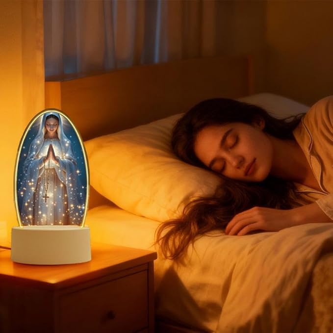Guadalupe Virgin Prayer Lamp - 2D Acrylic Table Lamp with Soft Glow, USB Powered, Blessed Mother Mary Decoración para La Virgen de Religious Gift for Christmas Birthday (Blue)