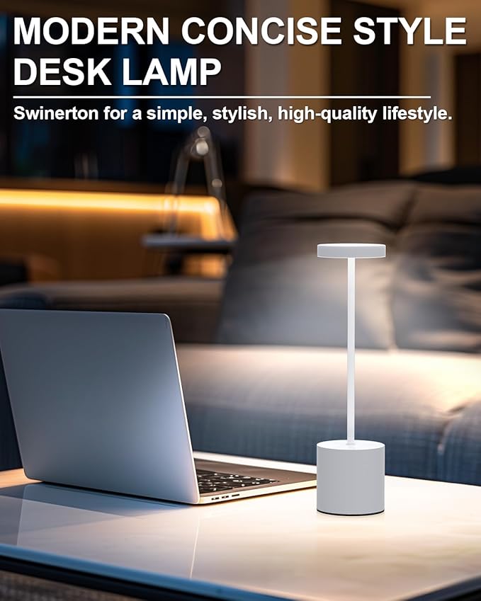 Cordless Table Lamps Rechargeable Set of 2, Portable LED Desk Lamp, 5000mAh Battery Powered Wireless Table Light - 3 Color Dimmable Lighting for Restaurant Dining Patio Outdoor Bedroom(White)