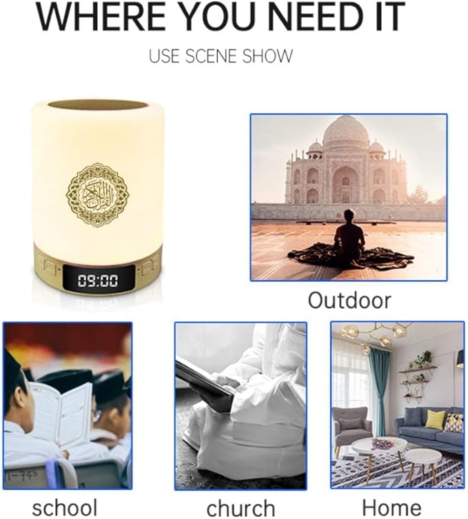 Quran Speaker,Bluetooth Speaker Night Lights,Bedside Lamp,Alarm Clock,with Remote & APP Contro,Multi-Color Changing,Full Recitations of Famous Imams and Quran Translation (SQ122)