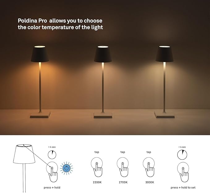 Zafferano, Poldina Pro Lamp, Rechargeable Cordless Table Lamp with Touch Controls, Suitable for Indoor and Outdoor, Dimmer, 2200-3000 K, Height 14.9 Inches, Orange Color