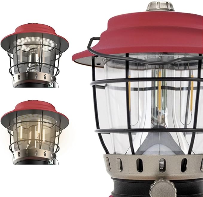 Rechargeable Retro LED Lantern, 800LM, Stepless Dimming, Omni-Directional Light Distribution, 4400mAh Power Bank, 2 Color Temperatures, IPX5 Water Resistant, Power Outages, Emergencies, USB Cable