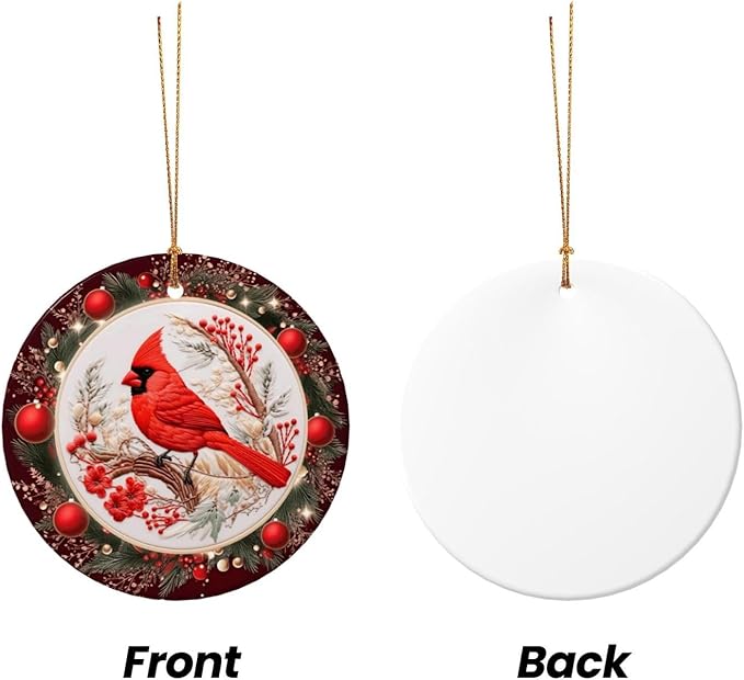 Merry Christmas Cardinal Red Ball Christmas Ornaments, Christmas Decorations Xmas Tree Hanging Ornaments, Round Ceramic Festive Keepsake Gift for Xmas Decorations Holiday Home Decor