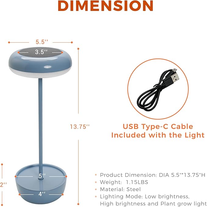 Solar Yard Outdoor Table Lamp, Cordless USB Solar Table Lamp for Patio Water Resistant, 3 Lighting Modes Solar Desk Lamp for Garden Outside Patio Bedroom Living Room, Blue