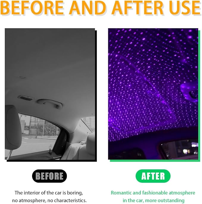 USB Projector Night Light, Highlighted Car Roof Light, Auto Interior LED Romantic Atmosphere Light, Adjustable Night Lamp for Bedroom Party, Universal Decor Car Accessories (Purple)