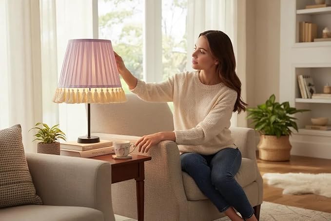 Tristan Home Round Pleated Lamp Shade with Tassels 9 x 14 x 12inches (Lavender)
