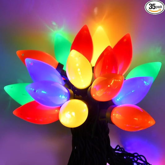 Xmas Decorations - 25Ft Multicolor C9 LED Christmas Lights Outdoor Waterproof, Plug in LED C9 Christmas Lights for House Tree Mantel Yard Indoor Outdoor Xmas Decor, 35 Shatterproof Bulbs, 0.6W