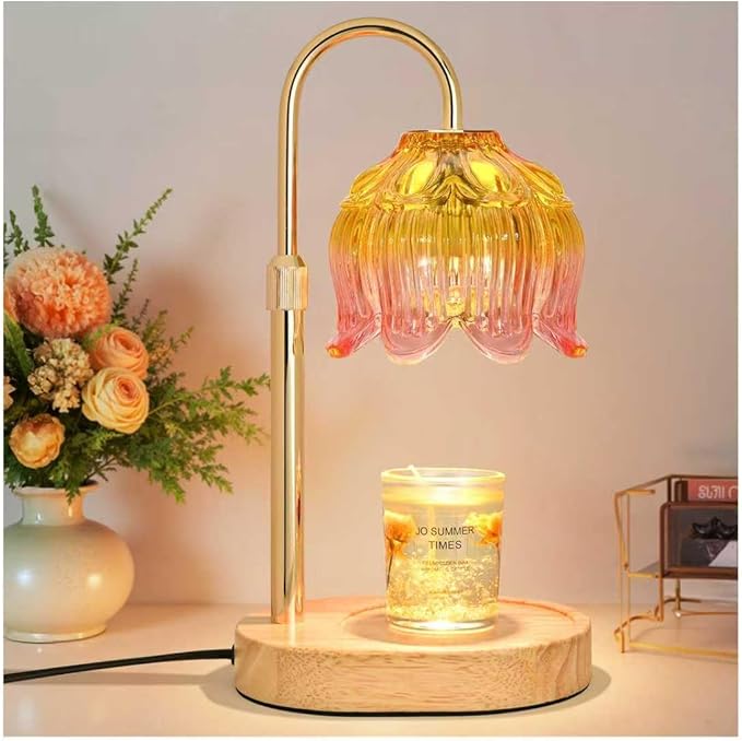 Flower Candle Warmer lamp with Timer Dimmer,Adjustable Height Candle Warmer,Fits All Jar Scented Candles,Christmas Gifts for Mom Women,Candle Lamp for Bedroom Home Decor,Light Pink