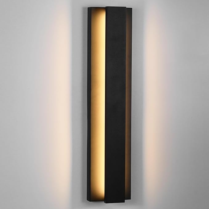 LamQee 23.6 Inch Modern Outdoor Wall Light Exterior Lighting Fixtures, 3000K 24W LED Contemporary Outdoor Sconces Wall Lighting, Matte Black Outside Wall Mount Lights for House Garage Porch Patio Door