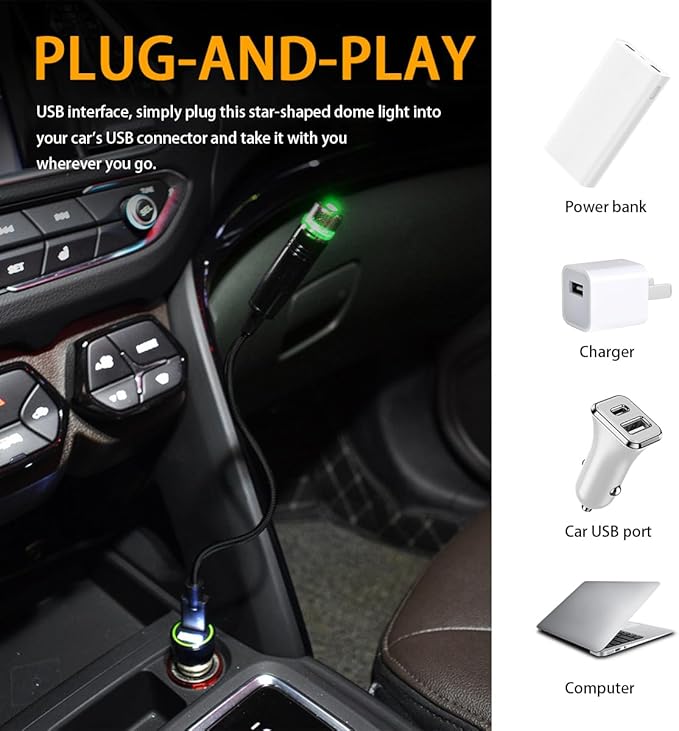 USB Projector Night Light, Highlighted Car Roof Light, Auto Interior LED Romantic Atmosphere Light, Adjustable Night Lamp for Bedroom Party, Universal Decor Car Accessories (Green)