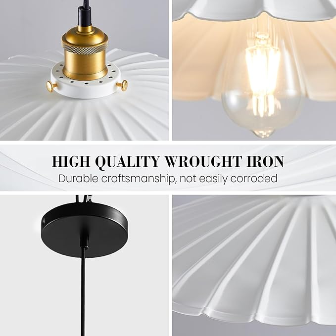 Pendant Light Fixture, White Farmhouse Vintage Hanging Lamp 15.7 Inch Lampshade with 6Ft Adjustable Light Cord Kitchen Hanging Lights Retro Island Pendant Lights for Kitchen 2Pack