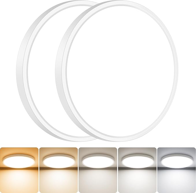 slochi 2Pack LED Flush Mount Ceiling Light Fixture, 7 Inch 15W, 1500LM, Super Slim 0.7 Inch, 3000K-6500K Adjustable Low Profile LED Ceiling Lights for Bathroom, Closet, Hallway(White)