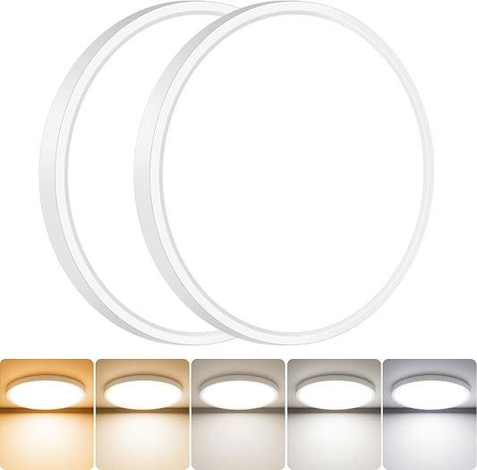 slochi 2Pack LED Flush Mount Ceiling Light Fixture, 7 Inch 15W, 1500LM, Super Slim 0.7 Inch, 3000K-6500K Adjustable Low Profile LED Ceiling Lights for Bathroom, Closet, Hallway(White)
