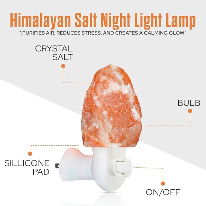 Himalayan Natural Salt Night Lamps, Night Lamp with 360 Degree Rotatable Wall Plug with Extra Replacement Bulb, Hand Carved Natural Lamp for Bedroom & Home Decors