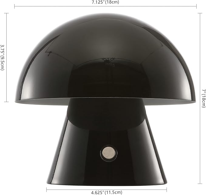 JONATHAN Y 7" Black Rechargeable Cordless Mushroom Table Lamp, Portable LED Nightstand Lamp for Bedroom Living Room, Metal Shade, 3-Way Dimmable Touch Sensor Modern Accent JYL7116A
