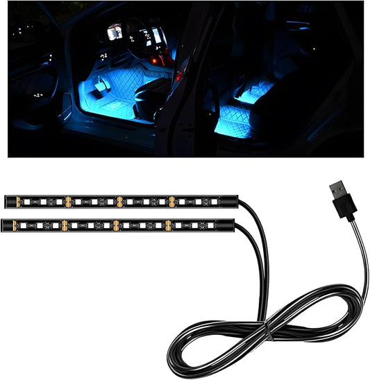 Car LED Strip Light, 12V 24 LEDs Auto Interior Atmosphere Lamp with USB Port, Vehicle Under Dash Ambient Neon Night Light Decorative Strip, Universal Car Accessories (Ice Blue)