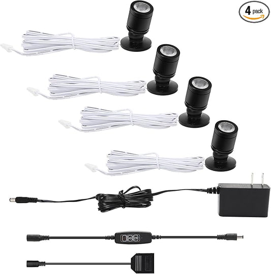 Taysing LED Spot Light Indoor Little Mini Spotlight Accent Lights for Display, Paintings, Pictures, Plants, Jewelry, Shelves, Cabinets, Posters, Showcase(Soft White 4 Pack Dimming&Timing)