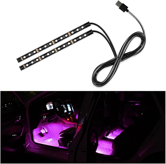 Car LED Strip Light, 24 LED Auto Interior Under Dash Atmosphere Lights with USB Port, Vehicle Decor Lamp Ambient Night Light Strip Lighting Kit, Universal Car Accessories (Purple)