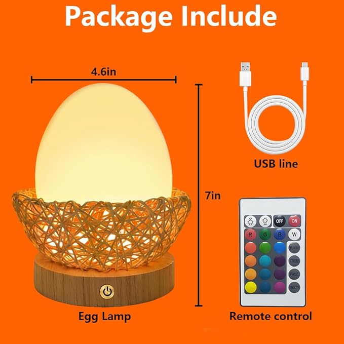 Egg Night Light for Kids,Rechargeable Bedside Lamp Remote & Touch Control Portable Nursery Night Light with 16 Colors Changing Mode for Baby Kids Nursery Bedroom Camping, Easter Christmas Themed Gifts