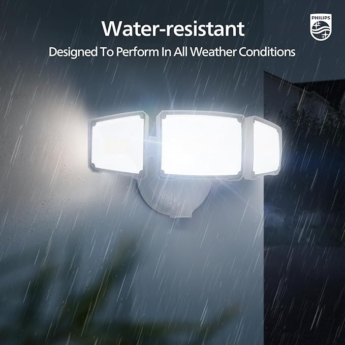 Philips 72W 7400LM LED Flood Lights Outdoor, Switch Controlled Aluminum Security Lights, 3 Adjustable Heads, Wall Mount, 5000K Daylight, Waterproof for Yard, Garage