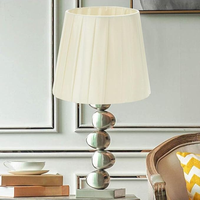 Table Lamp Shade Fabric Lampshade Light Cover Pleated Lamp Shade for Home Office Kitchen, Beige, Clip on