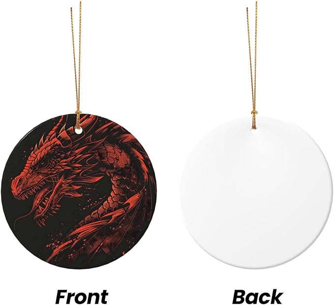 Cartoon Red Dragon Christmas Ornaments, Christmas Decorations Xmas Tree Hanging Ornaments, Round Ceramic Festive Keepsake Gift for Xmas Decorations Holiday Home Decor