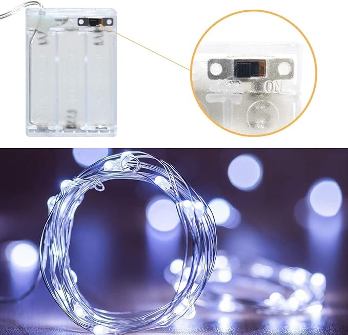 Sanniu Fairy Lights Battery Operated, 6 Packs Mini Battery Powered Copper Wire Starry String Lights for Christmas,Bedroom, Parties,Wedding,Indoor,Home Decoration (5m/16ft Cool White)