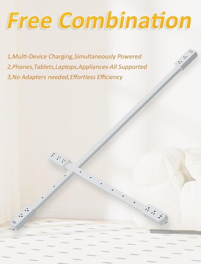 Electrical Outlet Extender Stick with 2 USB-A&USB C&2 AC Outlets,Free Combination Power Socket Outlet Expander to 6", 15.3", 24.5", 34" for Hard-to-Reach Spaces Behind Couches,Nightstands,Cabinet