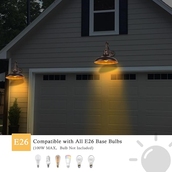 Exterior Farmhouse Gooseneck Barn Light, 3PCS Dusk to Dawn Outdoor Lighting, 16 Inch Vintage Outside Garage Lights Fixtures for Patio Frontdoor Entryway Doorway