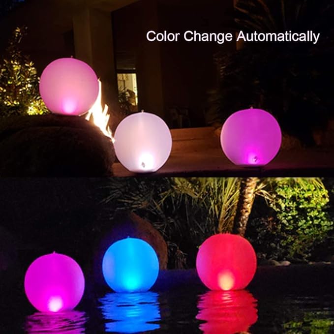 Floating Pool Lights Inflatable Waterproof IP68 Solar Glow Globe,14” Outdoor Pool Ball Lamp 4 Color Changing LED Night Light, Party Decor for Swimming Pool,Beach,Garden,Backyard,Lawn,Pathway - 2 PCS