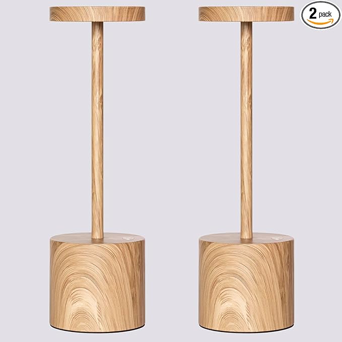 2 Pack Cordless Rechargeable Table Lamp, 3 Color Temperature & Dimmable, IP54 Waterproof Battery Operated Portable LED Light for Outdoor, Patio, Restaurant, Bedside, Shower (Bamboo)