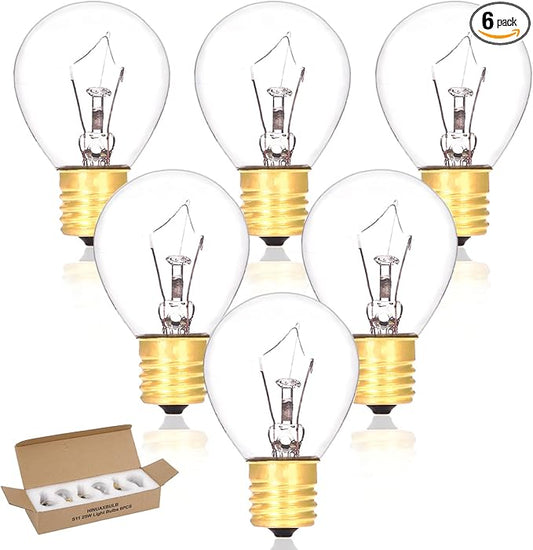 6 Pack Lava Lamp Bulbs 25 Watt 120V S11 Replacement Light Bulb E17 Standard Base for Glitter Lamps