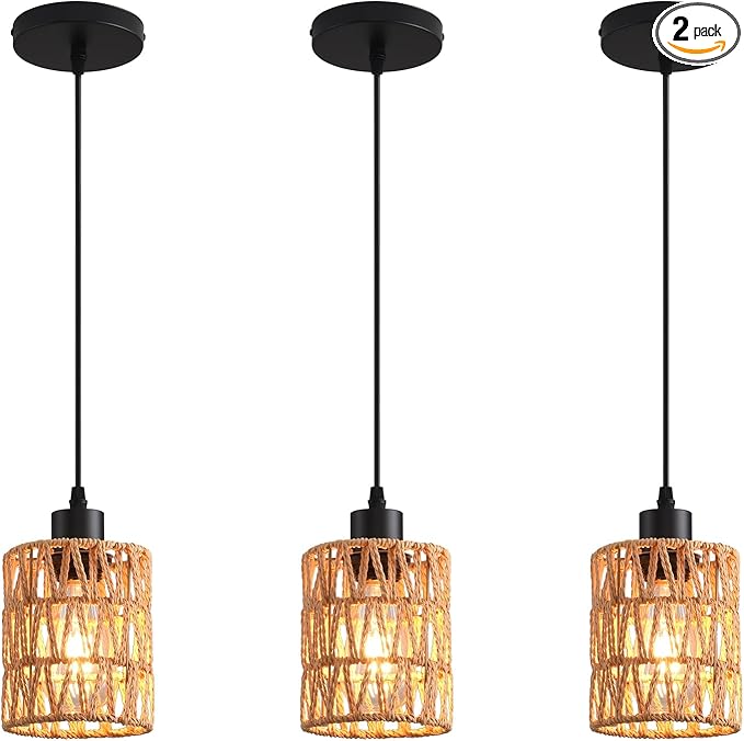 Farmhouse Pendant Light Fixture, Black Pendant Lights for Kitchen Island Industrial Lantern Pendant Light Fixtures with Light Shade, Adjustable Height Hanging Pendant Lighting
