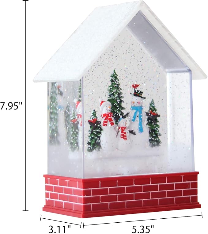 Eldnacele Musical Snow Globe House with Timer, Lighted USB/Battery Operated Swirling Singing Water Glittering Lantern, Christmas Snow Globes House Holiday Festival Decoration- Snowman