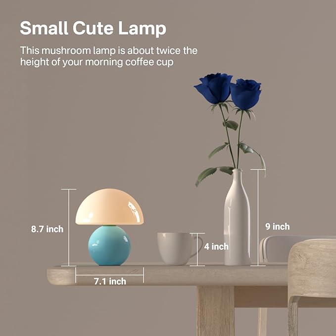 Mushroom Lamp Table Lamp for Bedroom,Desk Bedside Small Lamps for Living Room Night Stands,Mushroom Decor Cute Mini Modern Mid Century Lamps,Unique Aesthetic Home Living Room Decor(Blue)