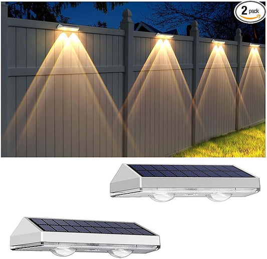 2 Pack Solar Fence Lights - 2PK Solar Outdoor Light Warm White/Daylight White/Cold White 3 Mode Deck Lights for Outside, Deck Fences, Stair Railings, Pools and Walls