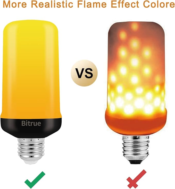 Bitrue LED Flame Effect Light Bulb, 4 Modes Flame Light Bulbs, E26 Base Fire Light Bulb with Gravity Sensor,Flickering Light Bulbs Hallowee Home Party(2 Pack)