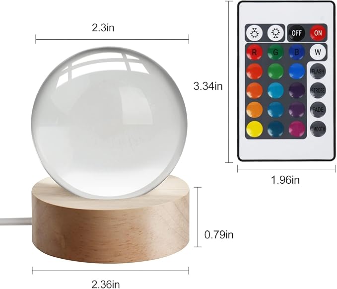 3D Galaxy Crystal Ball Night Light for Gifts with Colorful LED Light Base, Color Changing Light with Remote as a Birthday Gift for Teens Boys and Girls, Moon Model