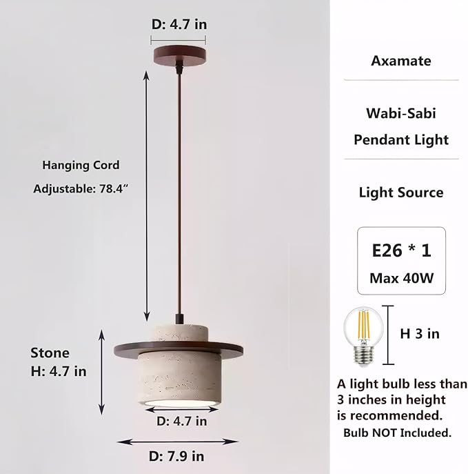 2pcs Wabi Sabi Pendant Light Nordic Marble Chandeliers Natural Stone Shade Simple Light Fixture for Dining Room Bedside Kitchen Island Hallway